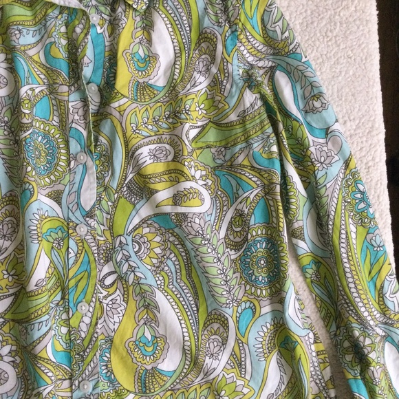 Gap Y2K Bright Paisley Floral Pattern Button Up Blouse Top Shirt - Size Medium - Picture 2 of 11